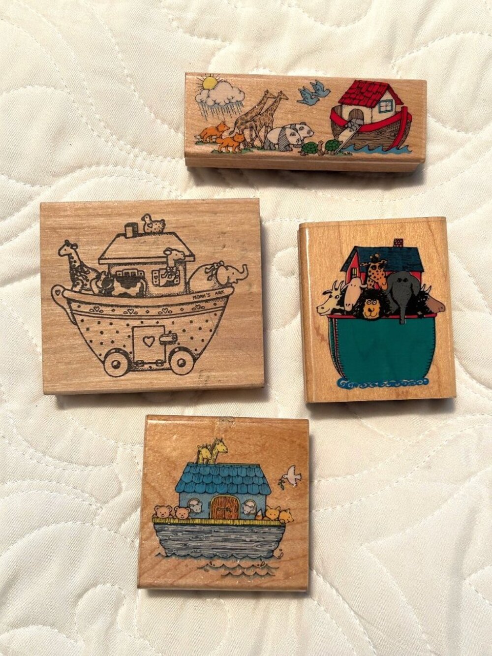 LOT of 4 1990's Vintage Noah’s Ark Rubber Stamps on Wood; Animals